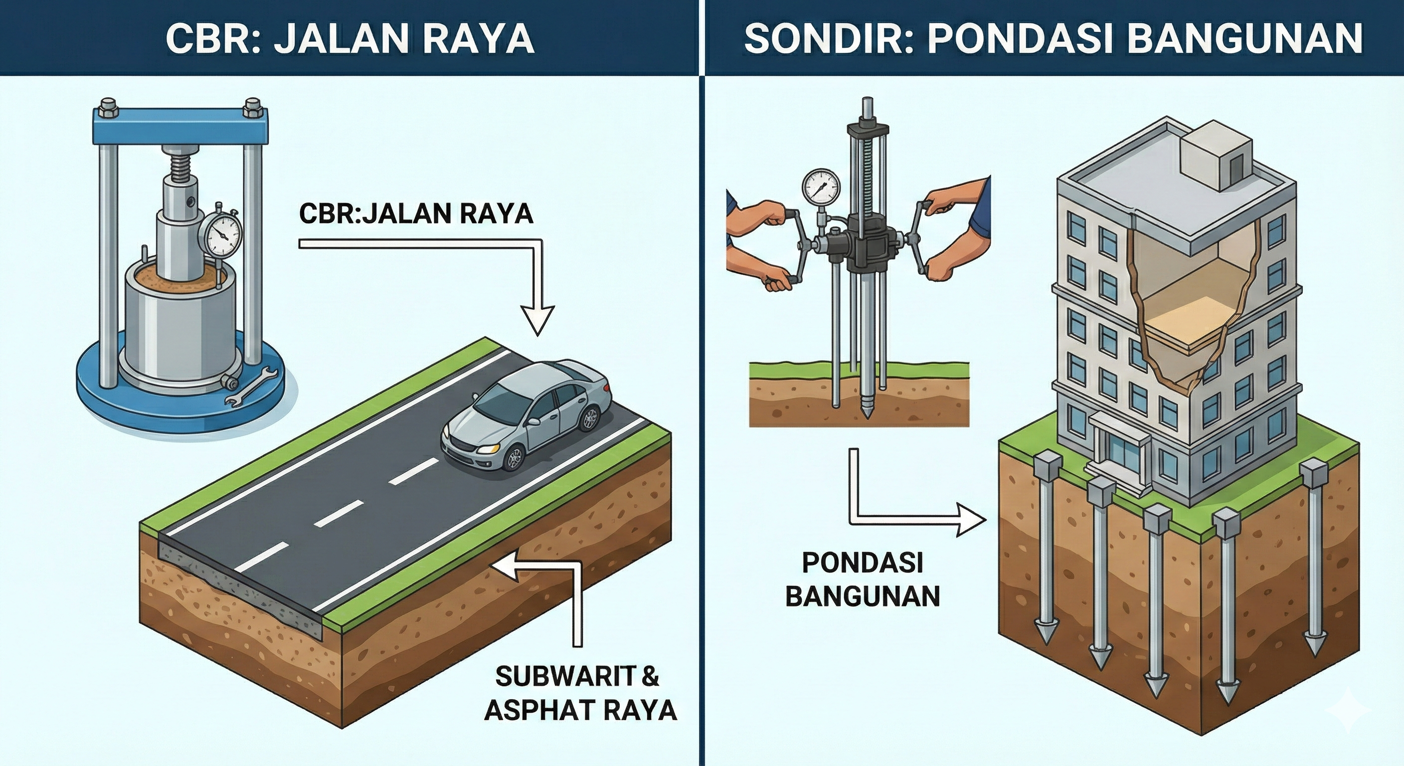 Ilustrasi perbedaan CBR dan Sondir