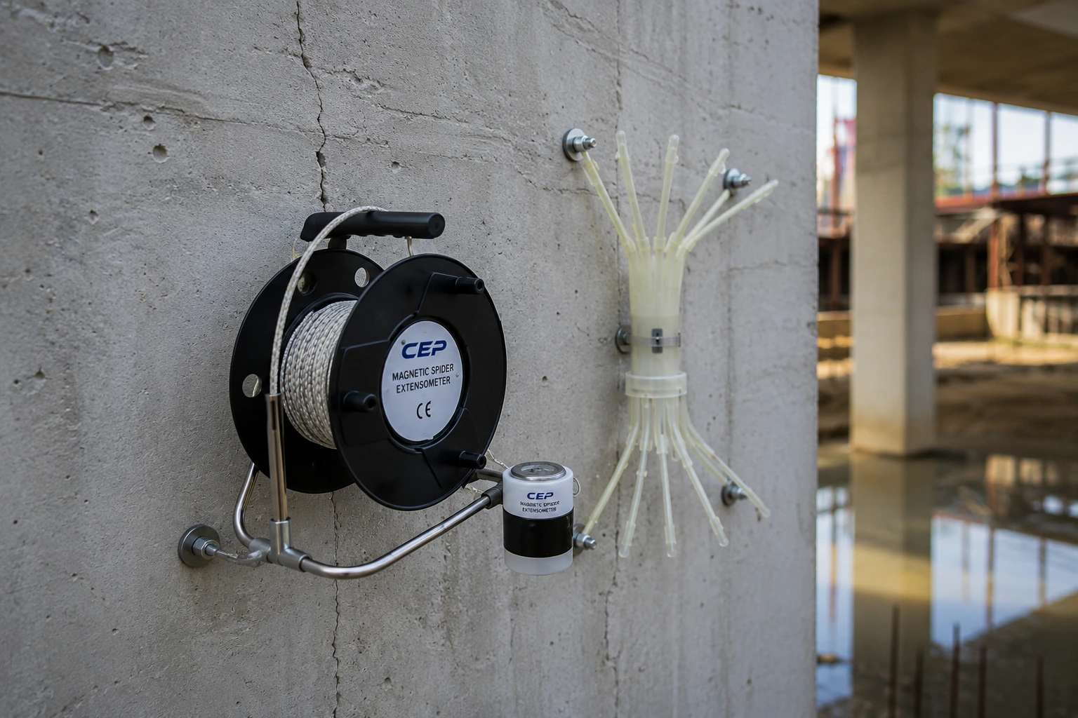 CEP Magnetic Spider Extensometer untuk monitoring settlement dan heave bawah permukaan pada proyek geoteknik, bendungan, reklamasi, dan infrastruktur.