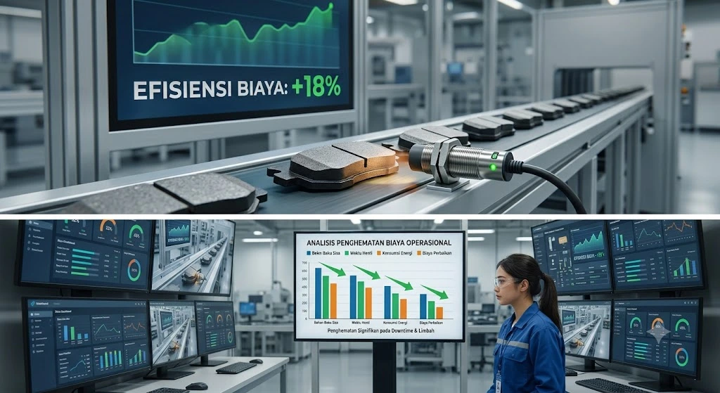 Proximity Sensor Otomatis mendeteksi objek pada jalur produksi untuk meningkatkan efisiensi biaya produksi manufaktur.
