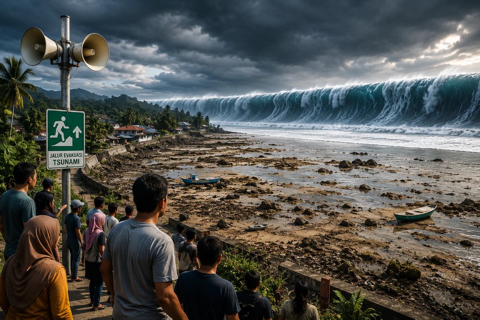 Tsunami Akibat Gempa Bumi yang menerjang kawasan pesisir setelah gempa bawah laut.
