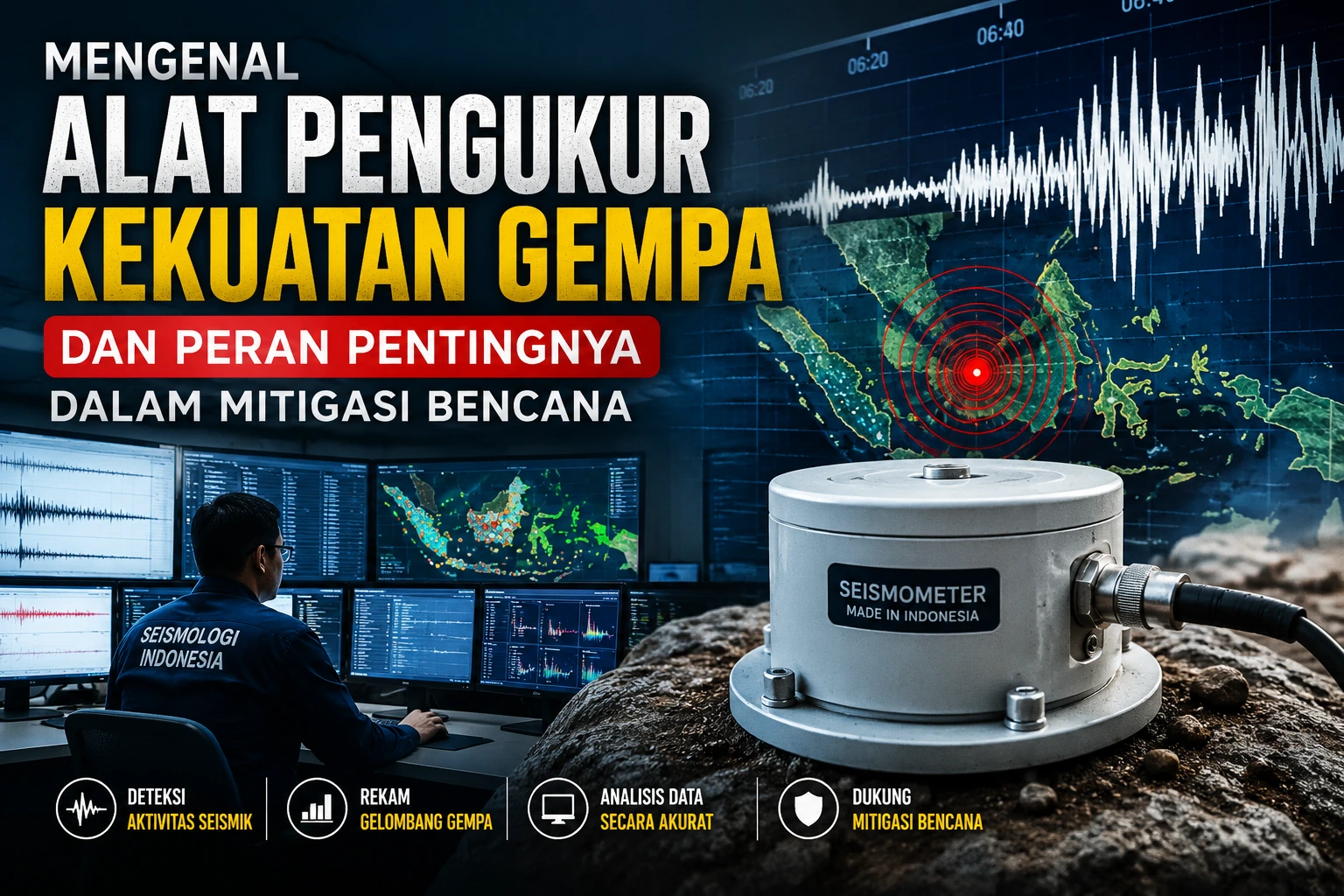 Alat Pengukur Kekuatan Gempa yang digunakan untuk merekam aktivitas seismik dan mendukung mitigasi bencana.