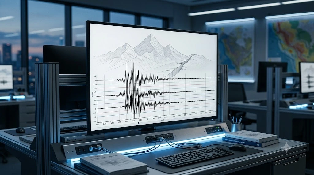 Seismogram adalah rekaman gelombang seismik yang digunakan untuk membaca data hasil survei gempa dan menganalisis karakteristik aktivitas seismik.