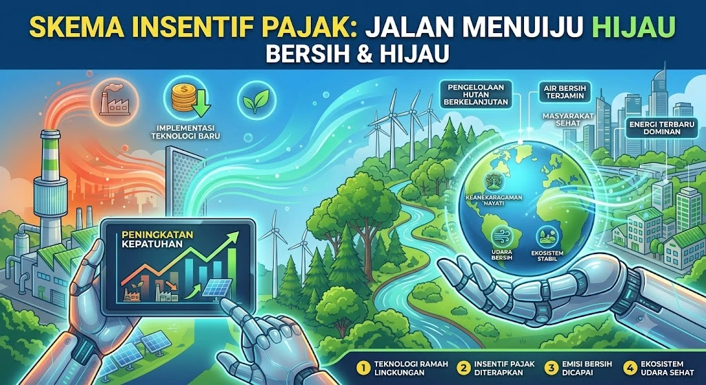 Ilustrasi insentif pajak industri yang mendorong investasi teknologi ramah lingkungan untuk menjaga kualitas udara.