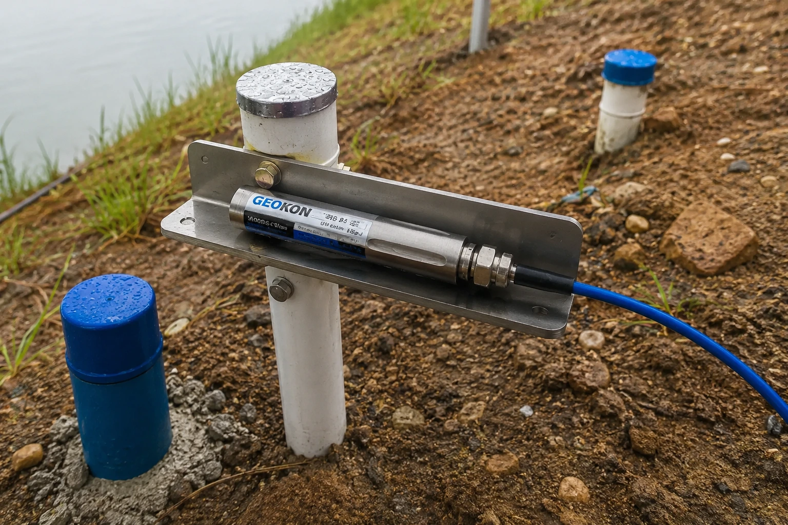 Vibrating Wire Piezometer Geokon 4500 Series untuk monitoring tekanan air pori pada proyek geoteknik
