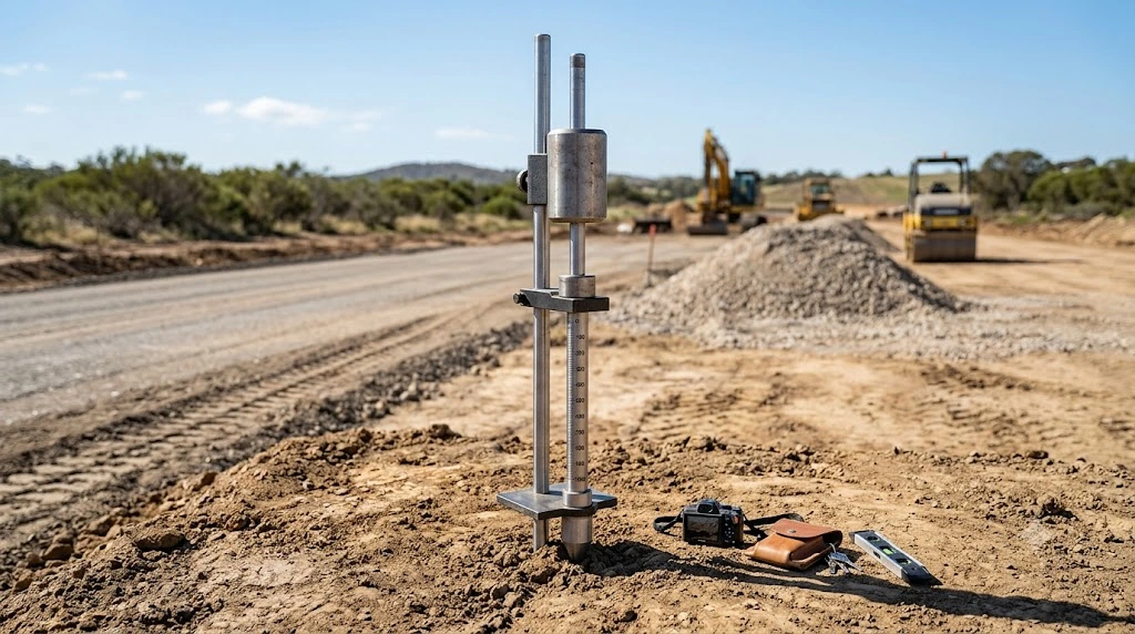 Test DCP Adalah metode pengujian menggunakan Dynamic Cone Penetrometer untuk mengukur kepadatan lapis perkerasan jalan.