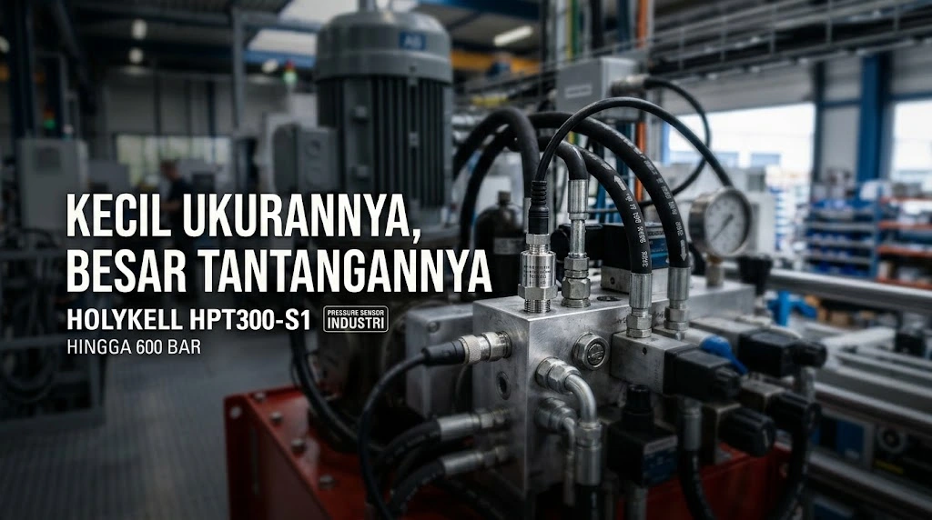 Sensor tekanan mini Holykell HPT300-S1 pada sistem hidrolik