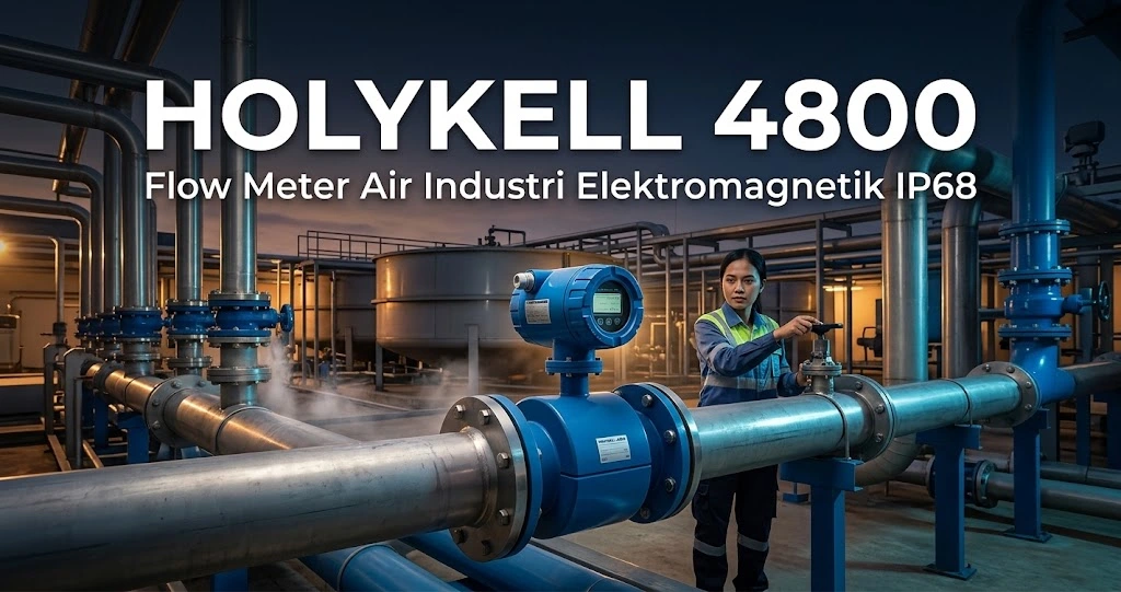 Holykell 4800 flow meter elektromagnetik industri terpasang pada jalur pipa WTP