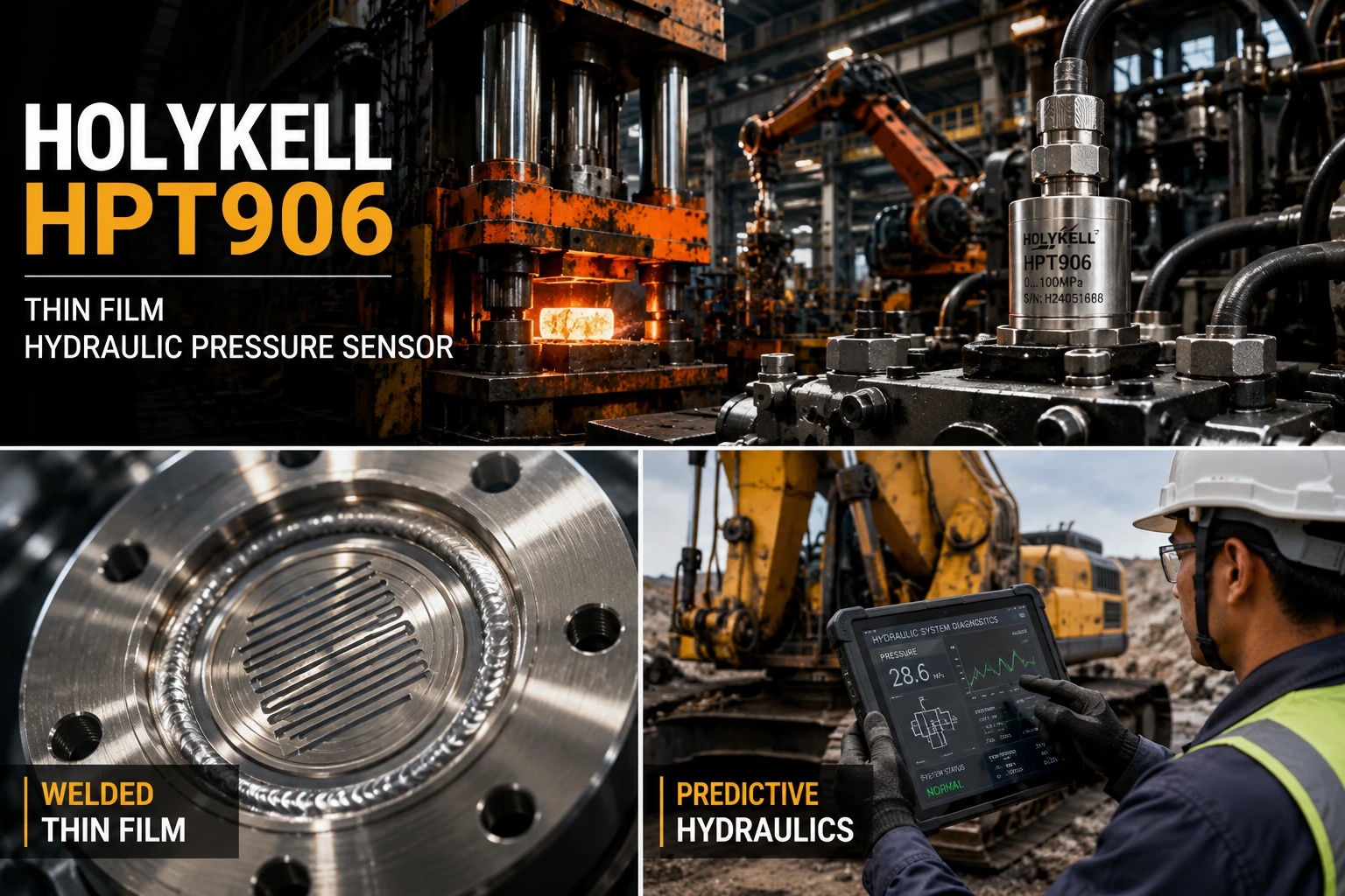 Holykell HPT906 sensor tekanan thin film pada hydraulic forging press industri